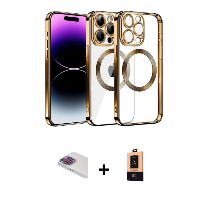 MARSİLYAN™- iPhone 13 Pro Max Kılıf Pusula Form - Şeffaf Maxco Cam Ekran Koruyucu + Pers Alüminyum Kamera Lens - GI