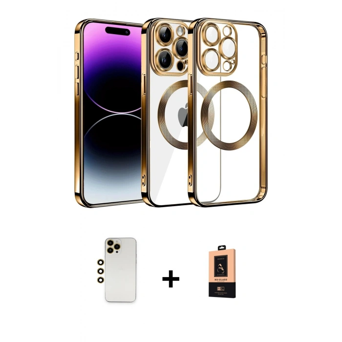 MARSİLYAN™- iPhone 13 Pro Max Kılıf Pusula Form - Şeffaf Maxco Cam Ekran Koruyucu + Shine Kamera Lens - GD