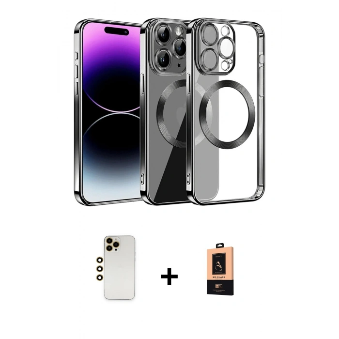 MARSİLYAN™- iPhone 13 Pro Max Kılıf Pusula Form - Şeffaf Maxco Cam Ekran Koruyucu + Shine Kamera Lens - GD