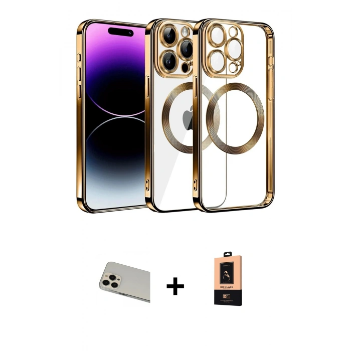 MARSİLYAN™- iPhone 13 Pro Max Kılıf Pusula Form - Şeffaf Maxco Cam Ekran Koruyucu + Rainbow Kamera Lens Koruma Cam - REGD