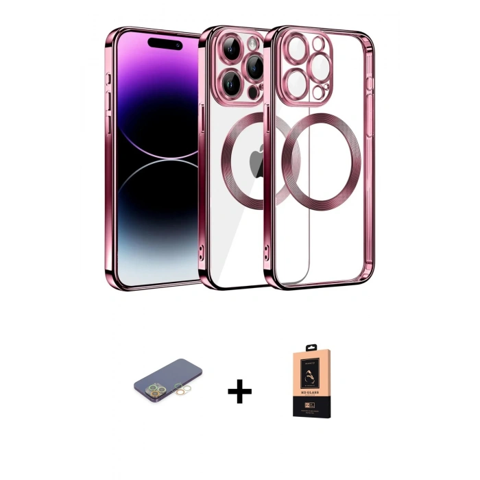 MARSİLYAN™- iPhone 13 Pro Max Kılıf Pusula Form - Şeffaf Maxco Cam Ekran Koruyucu + Renkli Kamera Lens Koruma Cam - SI