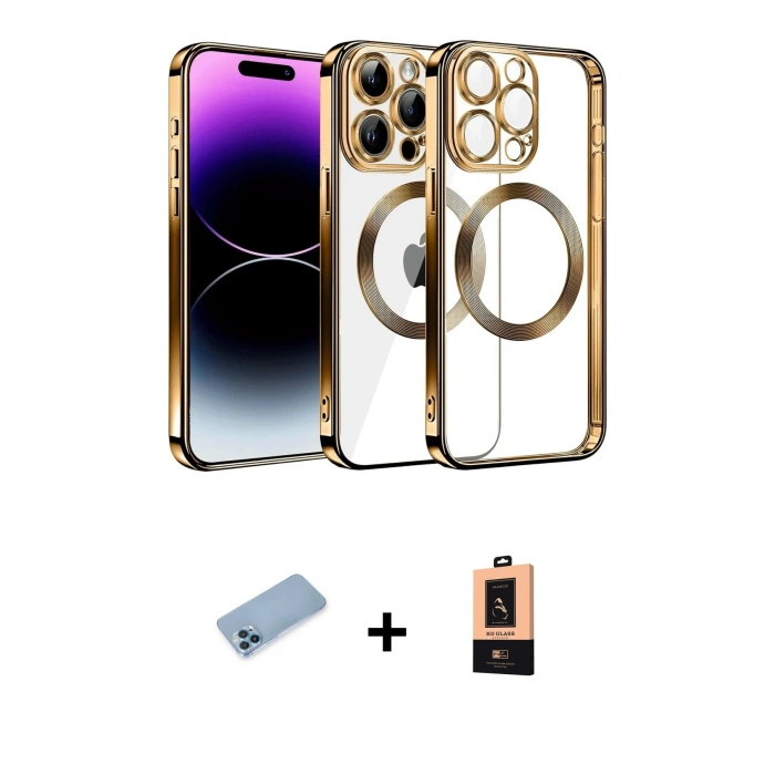 MARSİLYAN™- iPhone 13 Pro Max Kılıf Pusula Form - Şeffaf Maxco Cam Ekran Koruyucu + Shine Kamera Lens Koruma Cam - MI