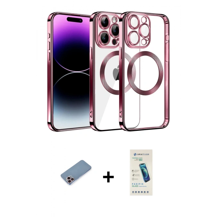 MARSİLYAN™- iPhone 13 Pro Max Kılıf Pusula Form - Şeffaf Pasifik Cam Ekran Koruyucu + Shine Kamera Lens Koruma Cam - PE