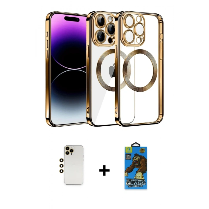 MARSİLYAN™- iPhone 13 Pro Max Kılıf Pusula Form - Siyah 18D Cam Ekran Koruyucu + Shine Kamera Lens - GD