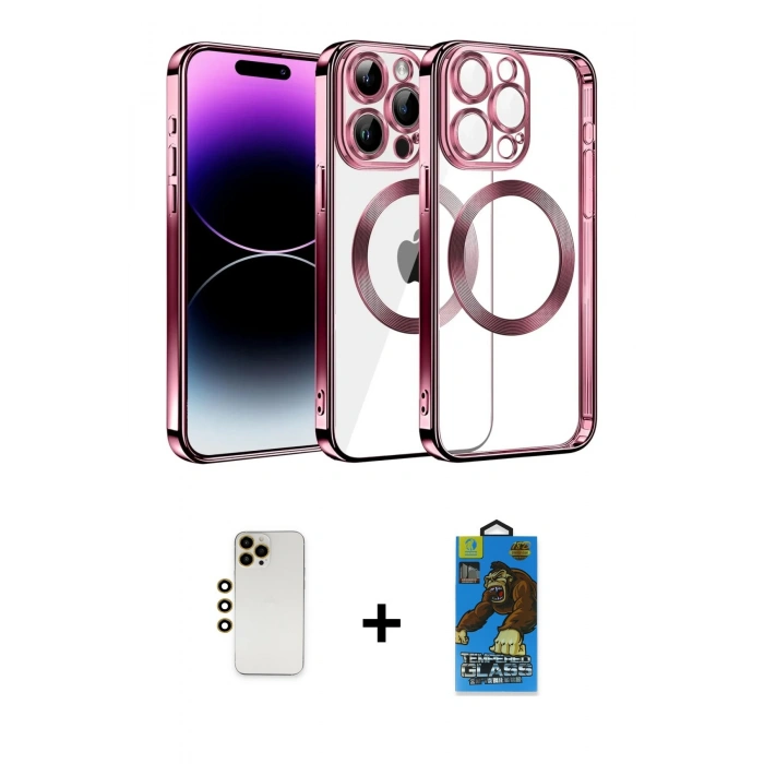 MARSİLYAN™- iPhone 13 Pro Max Kılıf Pusula Form - Siyah 18D Cam Ekran Koruyucu + Shine Kamera Lens - GD