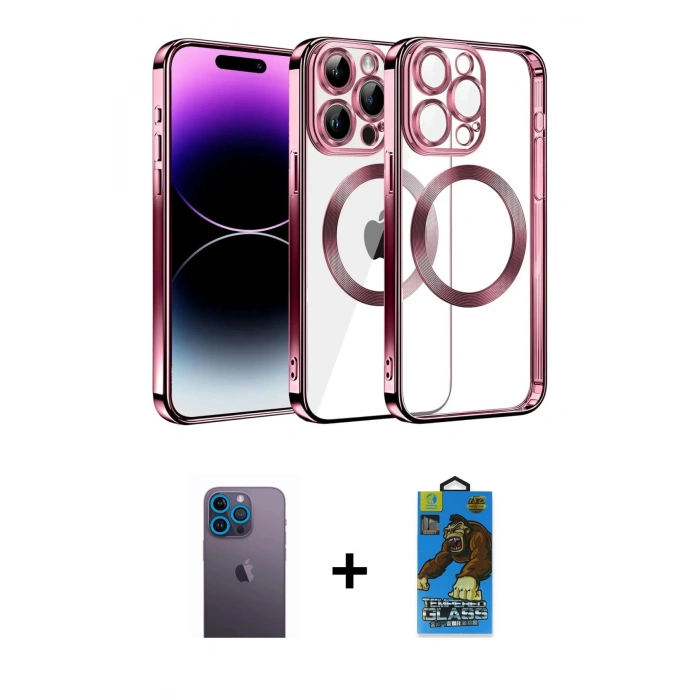 MARSİLYAN™- iPhone 13 Pro Max Kılıf Pusula Form - Siyah 18D Cam Ekran Koruyucu + Neon Fosforlu Kamera Lens - MI