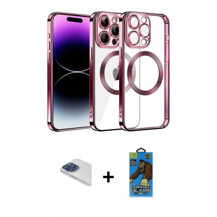 MARSİLYAN™- iPhone 13 Pro Max Kılıf Pusula Form - Siyah 18D Cam Ekran Koruyucu + Pers Alüminyum Kamera Lens - LT