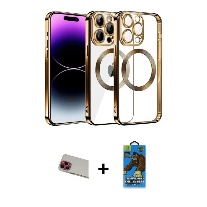 MARSİLYAN™- iPhone 13 Pro Max Kılıf Pusula Form - Siyah 18D Cam Ekran Koruyucu + Rainbow Kamera Lens Koruma Cam - KI