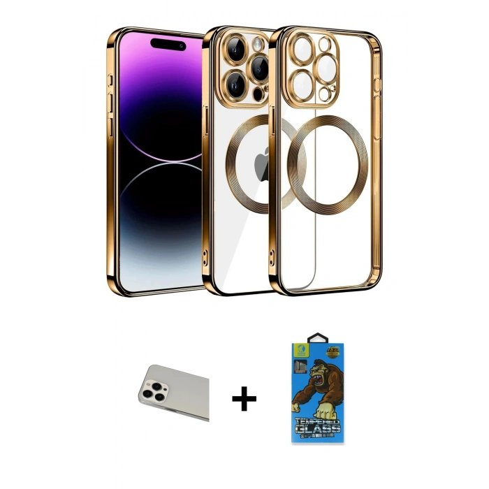 MARSİLYAN™- iPhone 13 Pro Max Kılıf Pusula Form - Siyah 18D Cam Ekran Koruyucu + Rainbow Kamera Lens Koruma Cam - BZ