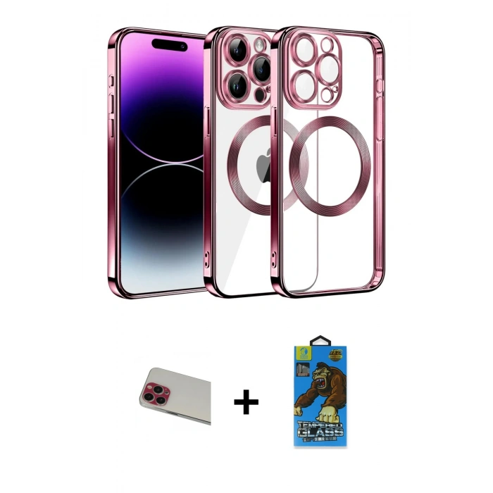 MARSİLYAN™- iPhone 13 Pro Max Kılıf Pusula Form - Siyah 18D Cam Ekran Koruyucu + Rainbow Kamera Lens Koruma Cam - KI
