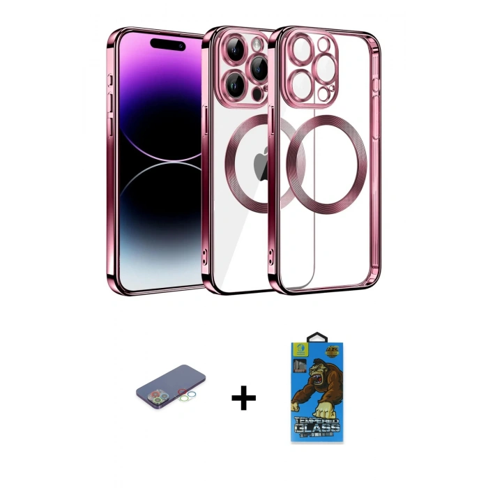 MARSİLYAN™- iPhone 13 Pro Max Kılıf Pusula Form - Siyah 18D Cam Ekran Koruyucu + Renkli Kamera Lens Koruma Cam - MI