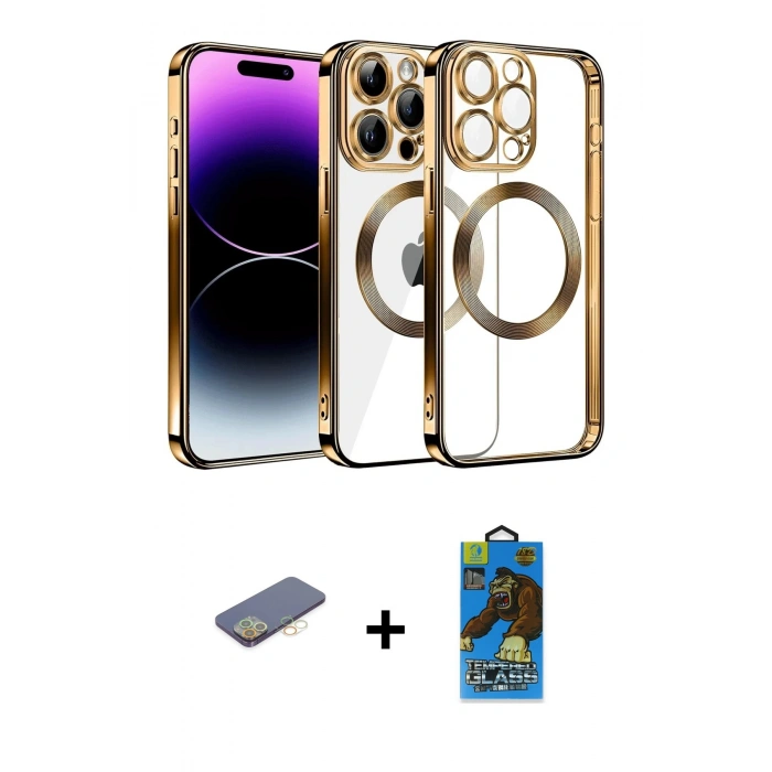 MARSİLYAN™- iPhone 13 Pro Max Kılıf Pusula Form - Siyah 18D Cam Ekran Koruyucu + Renkli Kamera Lens Koruma Cam - SI