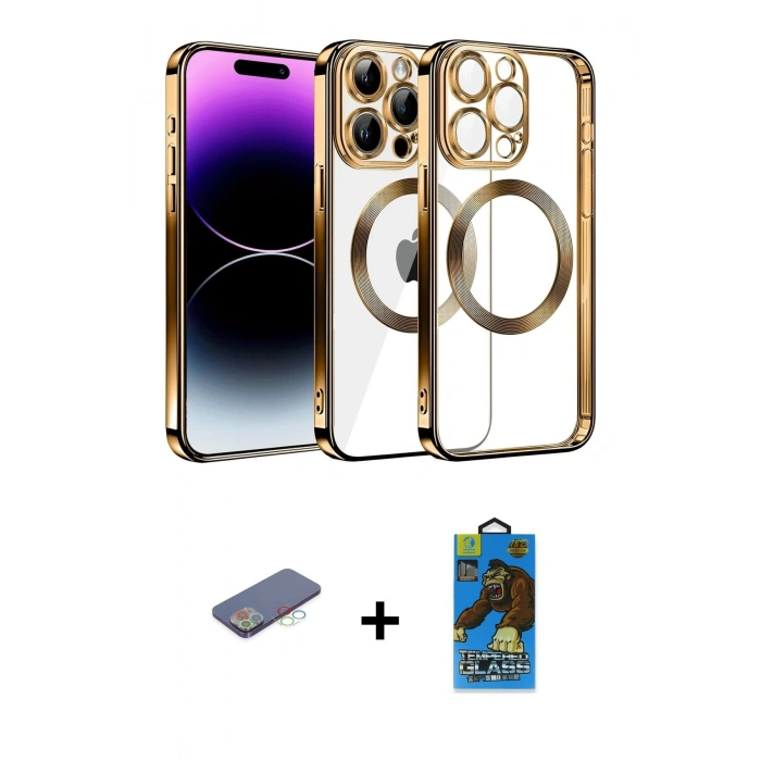 MARSİLYAN™- iPhone 13 Pro Max Kılıf Pusula Form - Siyah 18D Cam Ekran Koruyucu + Renkli Kamera Lens Koruma Cam - MI