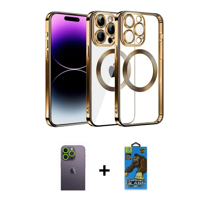 MARSİLYAN™- iPhone 13 Pro Max Kılıf Pusula Form - Siyah 18D Cam Ekran Koruyucu + Neon Fosforlu Kamera Lens - YL