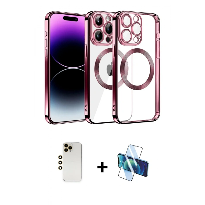 MARSİLYAN™- iPhone 13 Pro Max Kılıf Pusula Form - Siyah 3D Antistatik Cam Ekran Koruyucu + Shine Kamera Lens - GD