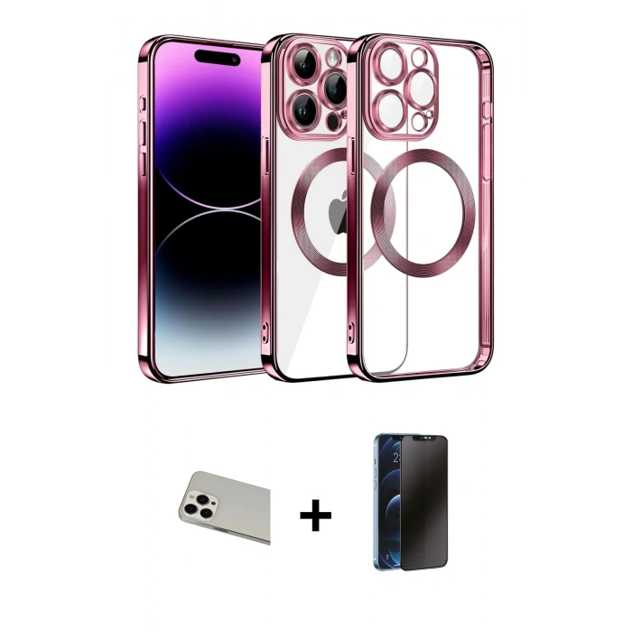 MARSİLYAN™- iPhone 13 Pro Max Kılıf Pusula Form - Siyah 3D Antistatik Hayalet Cam Ekran Koruyucu + Rainbow Kamera Lens Koruma Cam - BZ
