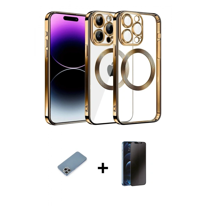 MARSİLYAN™- iPhone 13 Pro Max Kılıf Pusula Form - Siyah 3D Antistatik Hayalet Cam Ekran Koruyucu + Shine Kamera Lens Koruma Cam - GI
