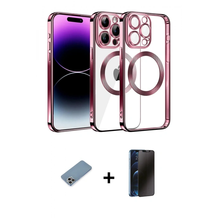 MARSİLYAN™- iPhone 13 Pro Max Kılıf Pusula Form - Siyah 3D Antistatik Hayalet Cam Ekran Koruyucu + Shine Kamera Lens Koruma Cam - GI