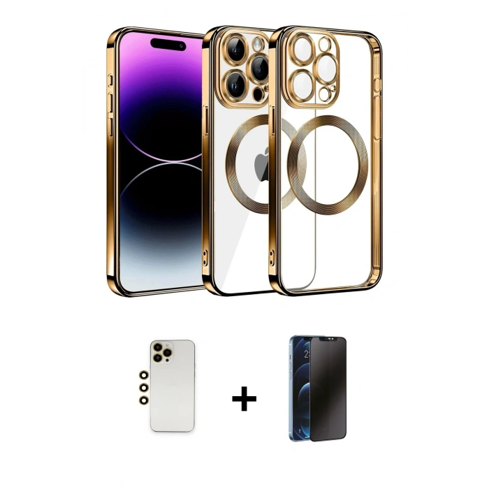 MARSİLYAN™- iPhone 13 Pro Max Kılıf Pusula Form - Siyah 3D Antistatik Hayalet Cam Ekran Koruyucu + Shine Kamera Lens - GD