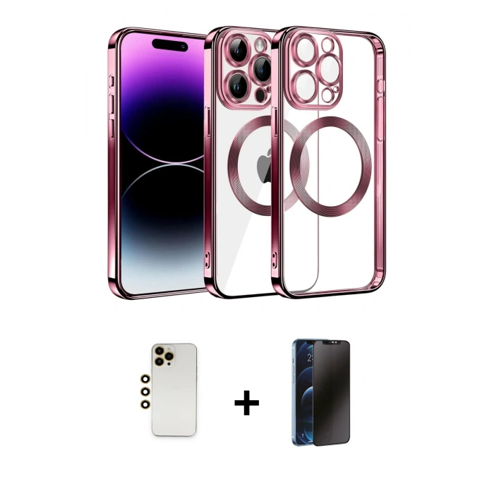 MARSİLYAN™- iPhone 13 Pro Max Kılıf Pusula Form - Siyah 3D Antistatik Hayalet Cam Ekran Koruyucu + Shine Kamera Lens - GD