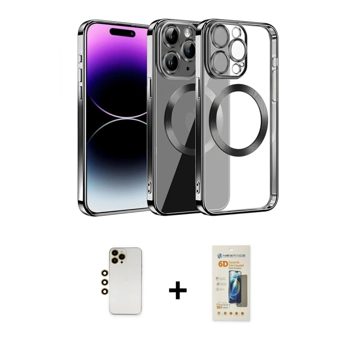 MARSİLYAN™- iPhone 13 Pro Max Kılıf Pusula Form - Siyah 6D Mat Seramik Hayalet Nano Ekran Koruyucu + Shine Kamera Lens - GD