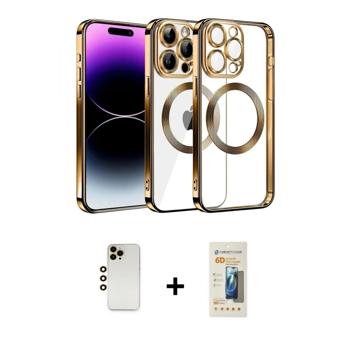 MARSİLYAN™- iPhone 13 Pro Max Kılıf Pusula Form - Siyah 6D Mat Seramik Hayalet Nano Ekran Koruyucu + Shine Kamera Lens - GD