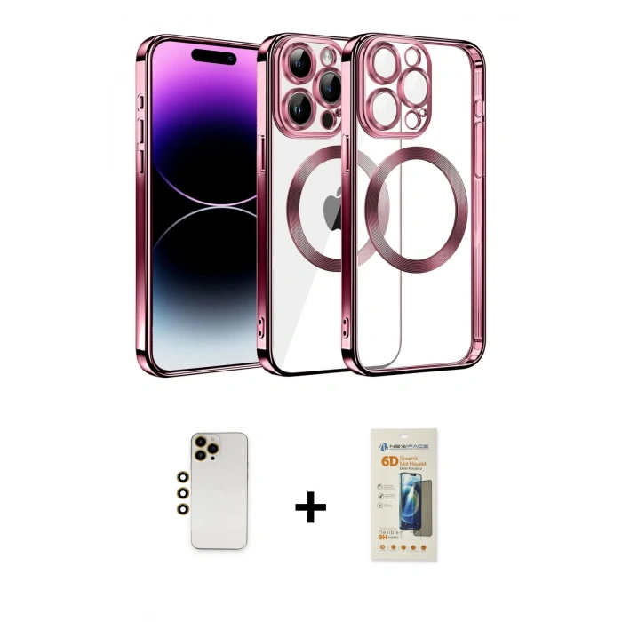 MARSİLYAN™- iPhone 13 Pro Max Kılıf Pusula Form - Siyah 6D Mat Seramik Hayalet Nano Ekran Koruyucu + Shine Kamera Lens - GD