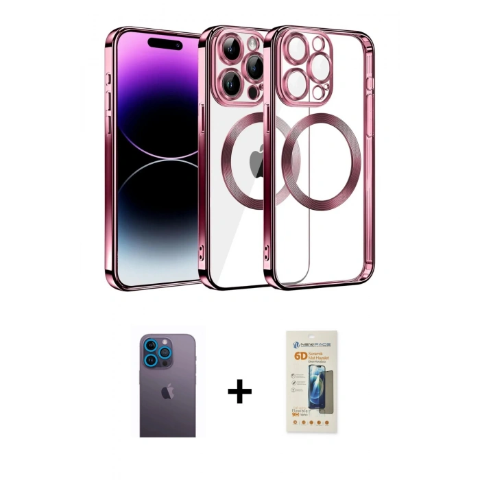 MARSİLYAN™- iPhone 13 Pro Max Kılıf Pusula Form - Siyah 6D Mat Seramik Hayalet Nano Ekran Koruyucu + Neon Fosforlu Kamera Lens - MI
