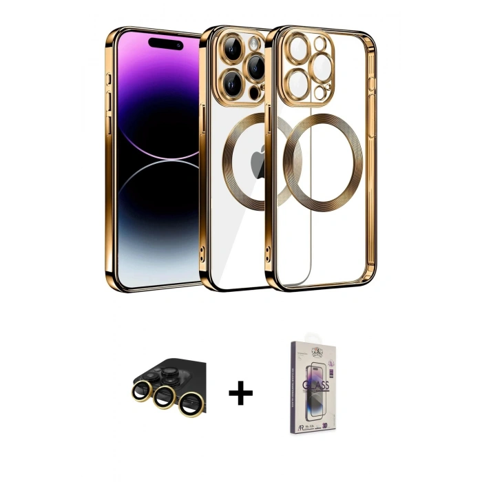 MARSİLYAN™- iPhone 13 Pro Max Kılıf Pusula Form - Siyah Bilvis 3D Cam Ekran Koruyucu + Raze Metal Kamera Lens - GD