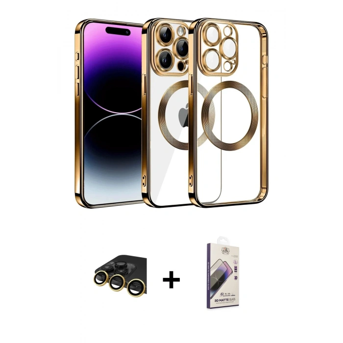 MARSİLYAN™- iPhone 13 Pro Max Kılıf Pusula Form - Siyah Bilvis 3D Mat Cam Ekran Koruyucu + Raze Metal Kamera Lens - GD