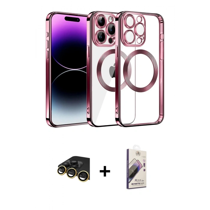 MARSİLYAN™- iPhone 13 Pro Max Kılıf Pusula Form - Siyah Bilvis 3D Mat Cam Ekran Koruyucu + Raze Metal Kamera Lens - GD
