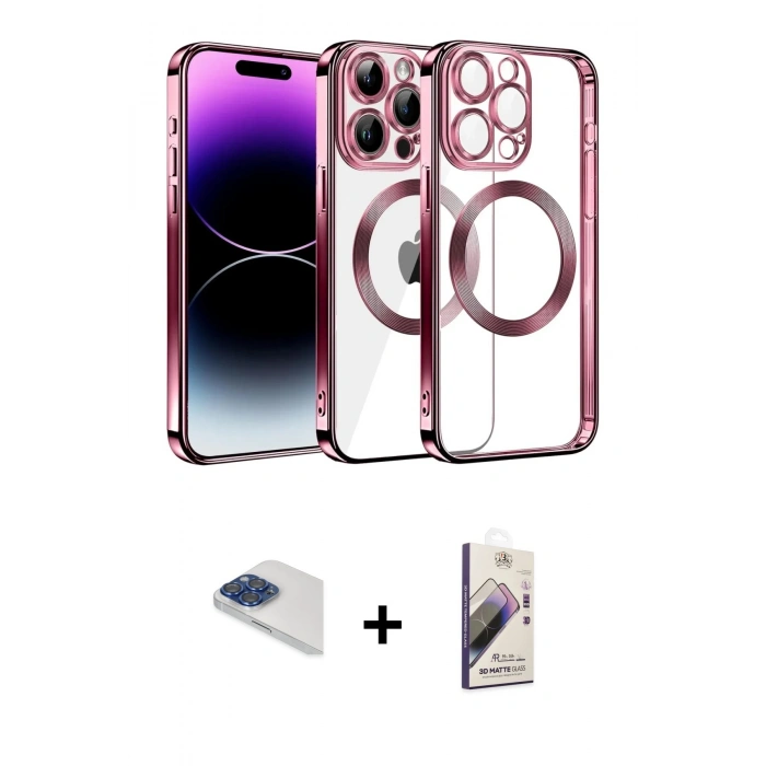 MARSİLYAN™- iPhone 13 Pro Max Kılıf Pusula Form - Siyah Bilvis 3D Mat Cam Ekran Koruyucu + Pers Alüminyum Kamera Lens - LT