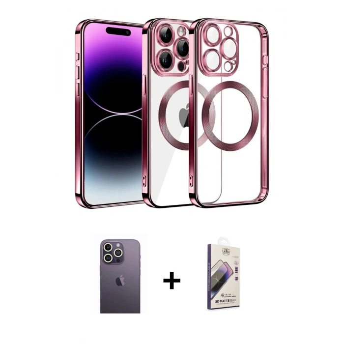 MARSİLYAN™- iPhone 13 Pro Max Kılıf Pusula Form - Siyah Bilvis 3D Mat Cam Ekran Koruyucu + Neon Fosforlu Kamera Lens - BZ