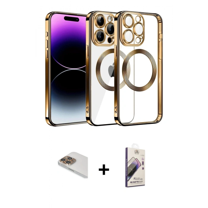 MARSİLYAN™- iPhone 13 Pro Max Kılıf Pusula Form - Siyah Bilvis 3D Mat Cam Ekran Koruyucu + Pers Alüminyum Kamera Lens - GD