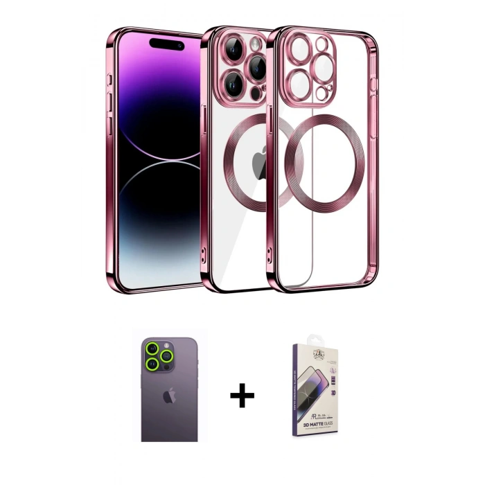 MARSİLYAN™- iPhone 13 Pro Max Kılıf Pusula Form - Siyah Bilvis 3D Mat Cam Ekran Koruyucu + Neon Fosforlu Kamera Lens - YL