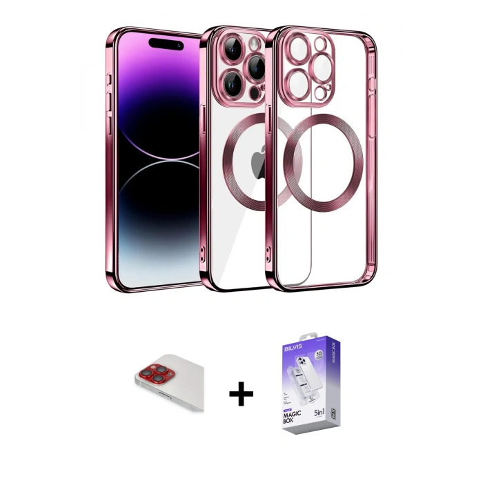 MARSİLYAN™- iPhone 13 Pro Max Kılıf Pusula Form - Siyah Bilvis 5in1 3D Magic Cam Ekran Koruyucu + Pers Alüminyum Kamera Lens - KI