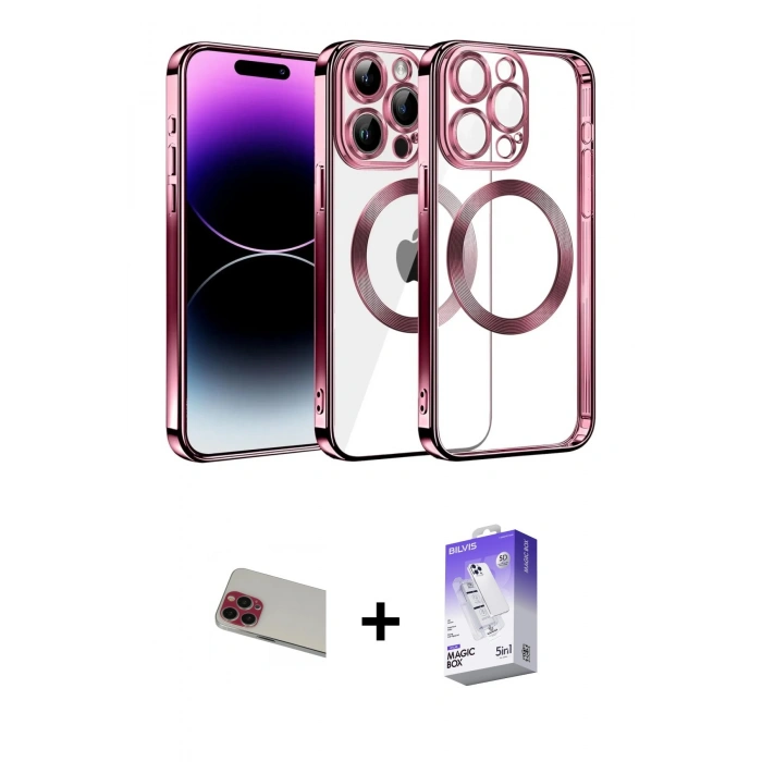 MARSİLYAN™- iPhone 13 Pro Max Kılıf Pusula Form - Siyah Bilvis 5in1 3D Magic Cam Ekran Koruyucu + Rainbow Kamera Lens Koruma Cam - KI