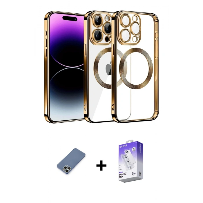 MARSİLYAN™- iPhone 13 Pro Max Kılıf Pusula Form - Siyah Bilvis 5in1 3D Magic Cam Ekran Koruyucu + Metal Kamera Lens Koruma Cam - AKYL