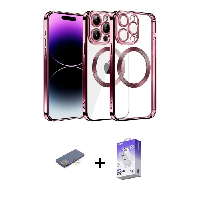 MARSİLYAN™- iPhone 13 Pro Max Kılıf Pusula Form - Siyah Bilvis 5in1 3D Magic Cam Ekran Koruyucu + Renkli Kamera Lens Koruma Cam - MI