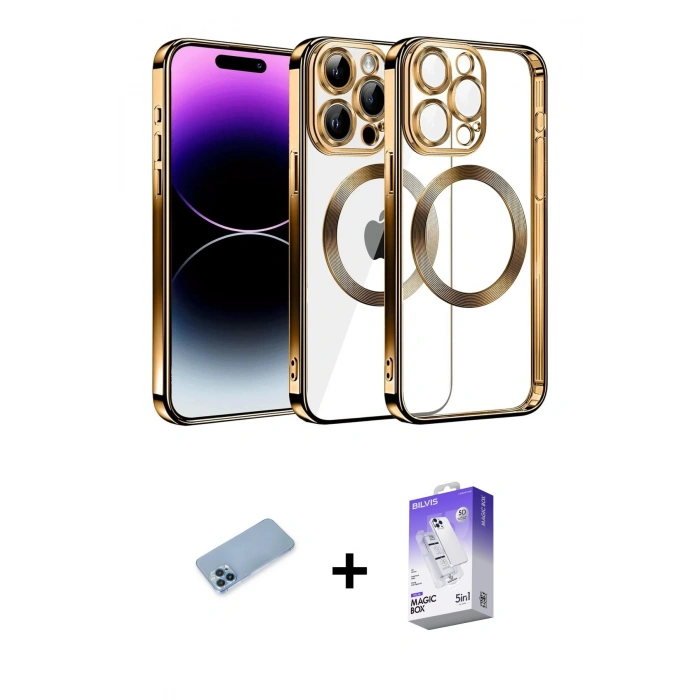 MARSİLYAN™- iPhone 13 Pro Max Kılıf Pusula Form - Siyah Bilvis 5in1 3D Magic Cam Ekran Koruyucu + Shine Kamera Lens Koruma Cam - MI