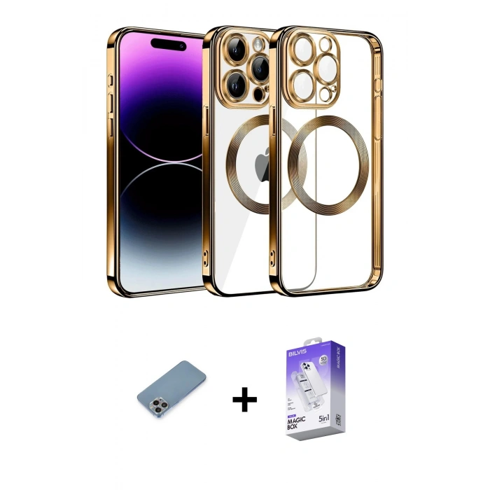 MARSİLYAN™- iPhone 13 Pro Max Kılıf Pusula Form - Siyah Bilvis 5in1 3D Magic Cam Ekran Koruyucu + Shine Kamera Lens Koruma Cam - GI