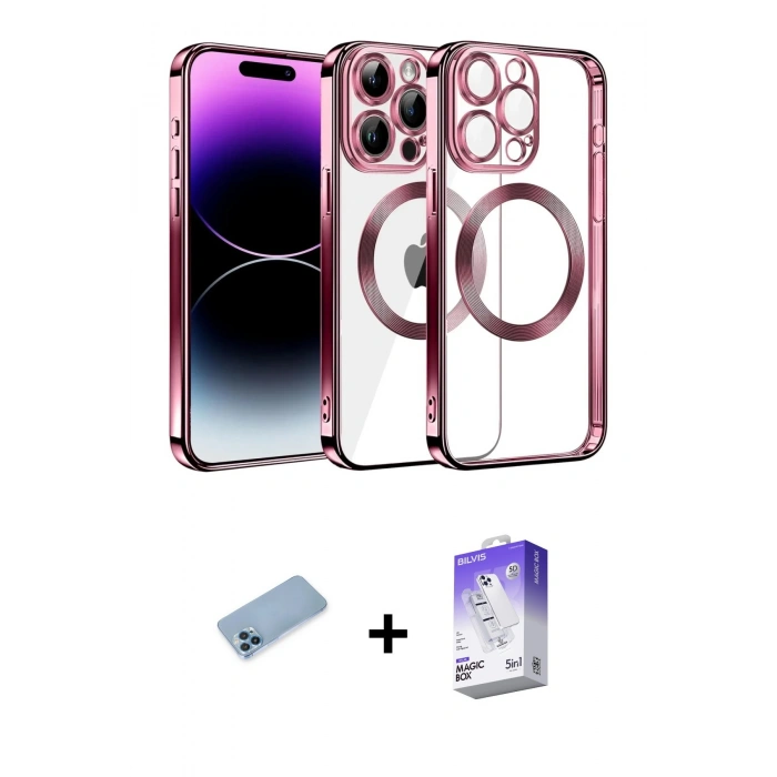 MARSİLYAN™- iPhone 13 Pro Max Kılıf Pusula Form - Siyah Bilvis 5in1 3D Magic Cam Ekran Koruyucu + Shine Kamera Lens Koruma Cam - MI