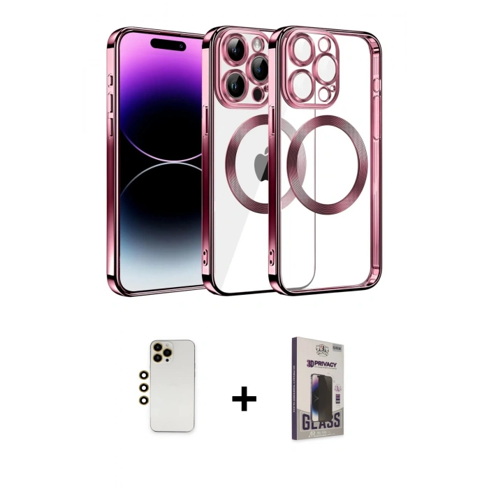 MARSİLYAN™- iPhone 13 Pro Max Kılıf Pusula Form - Siyah Bilvis Hayalet Cam Ekran Koruyucu + Gold Shine Kamera Lens