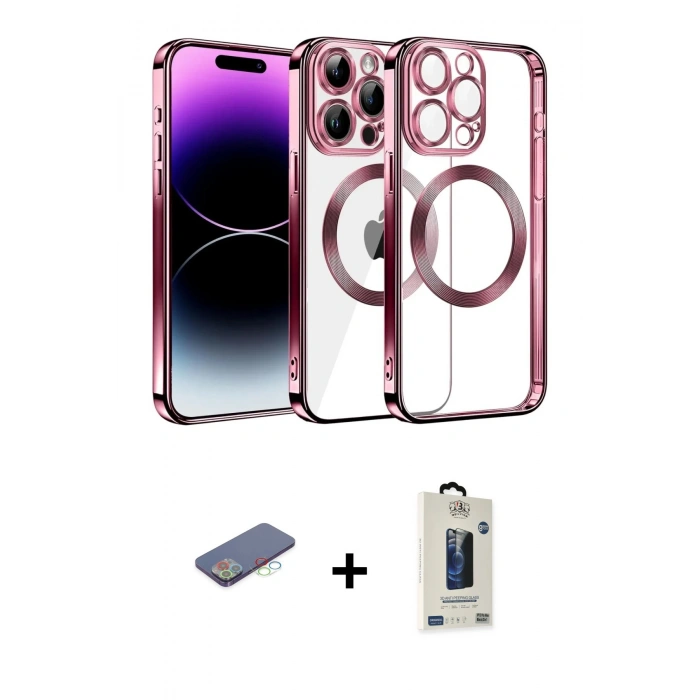 MARSİLYAN™- iPhone 13 Pro Max Kılıf Pusula Form - Siyah Bilvis Hayalet Cam Ekran Koruyucu + Renkli Kamera Lens Koruma Cam - MI