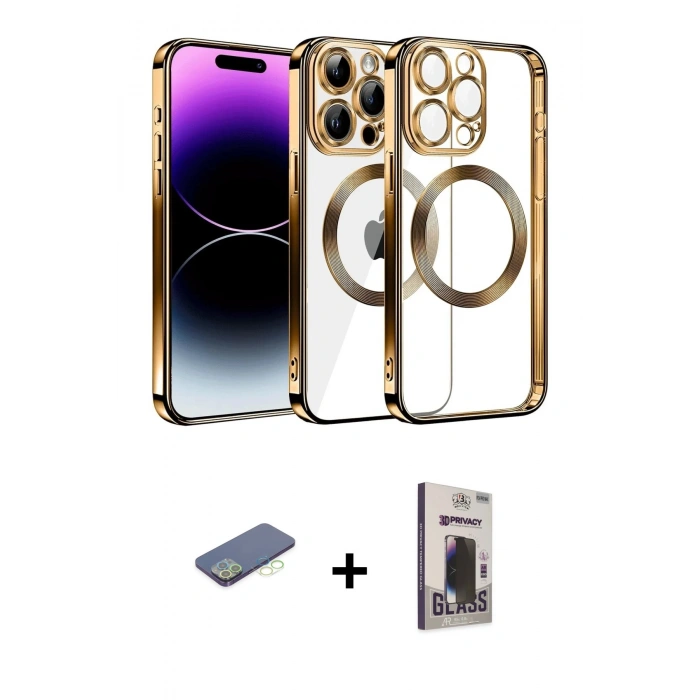 MARSİLYAN™- iPhone 13 Pro Max Kılıf Pusula Form - Siyah Bilvis Hayalet Cam Ekran Koruyucu + Renkli Kamera Lens Koruma Cam - YL