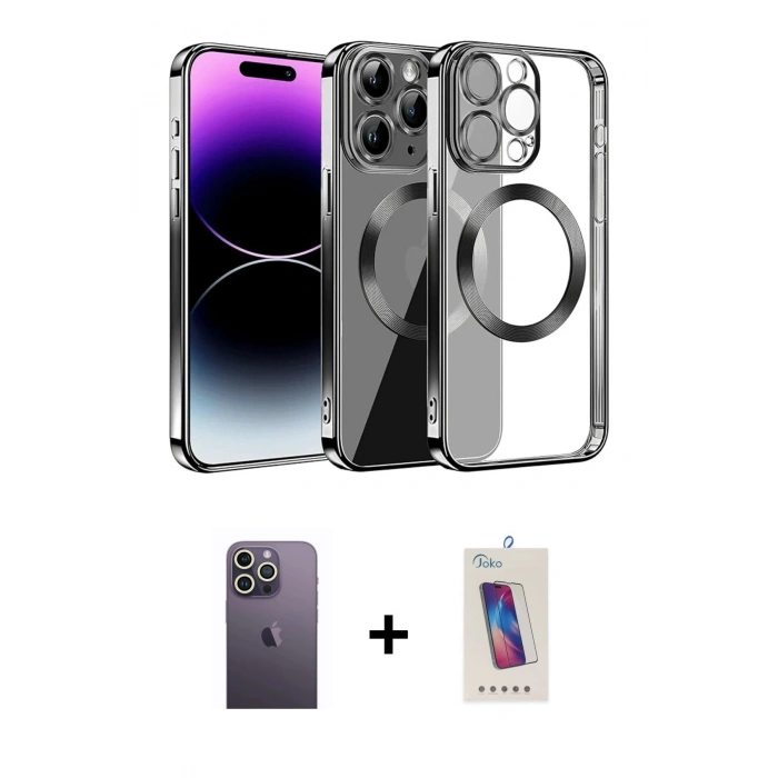 MARSİLYAN™- iPhone 13 Pro Max Kılıf Pusula Form - Siyah Joko 5D Cam + Neon Fosforlu Kamera Lens - BZ