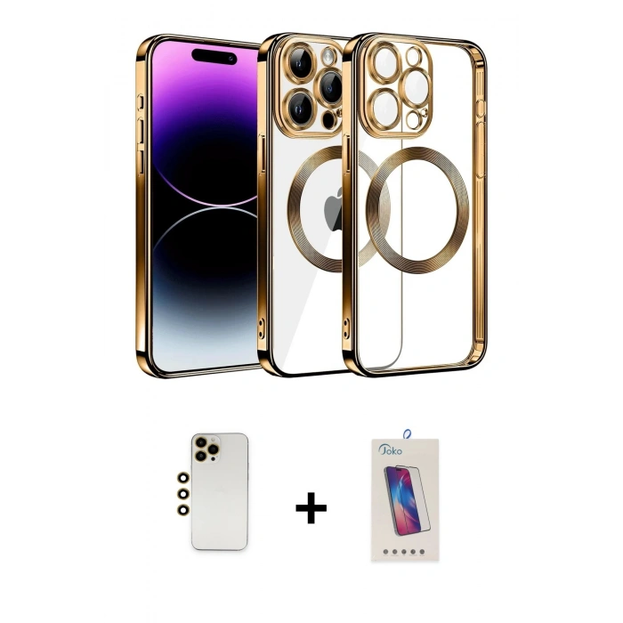 MARSİLYAN™- iPhone 13 Pro Max Kılıf Pusula Form - Siyah Joko 5D Cam + Gold Shine Kamera Lens