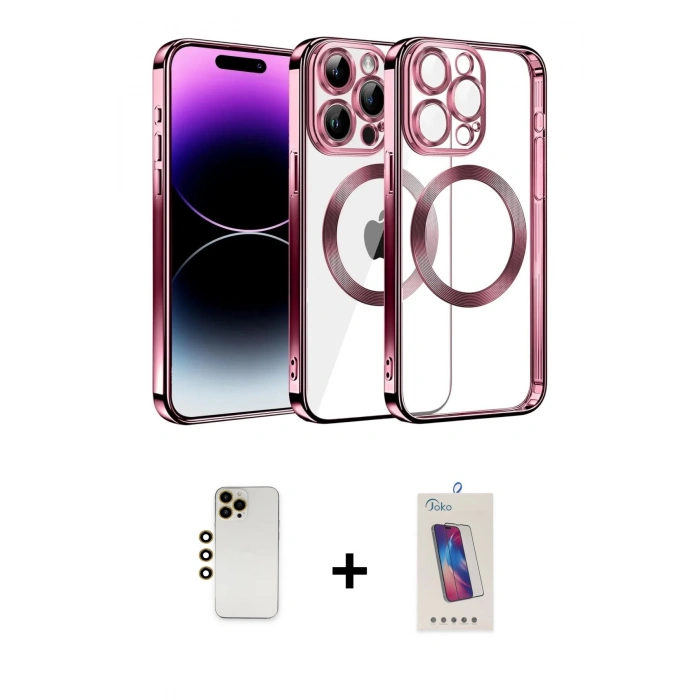 MARSİLYAN™- iPhone 13 Pro Max Kılıf Pusula Form - Siyah Joko 5D Cam + Gold Shine Kamera Lens