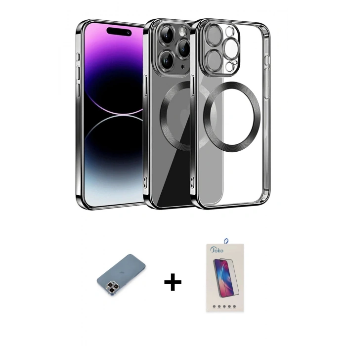 MARSİLYAN™- iPhone 13 Pro Max Kılıf Pusula Form - Siyah Joko 5D Cam + Metal Kamera Lens Koruma Cam - MR