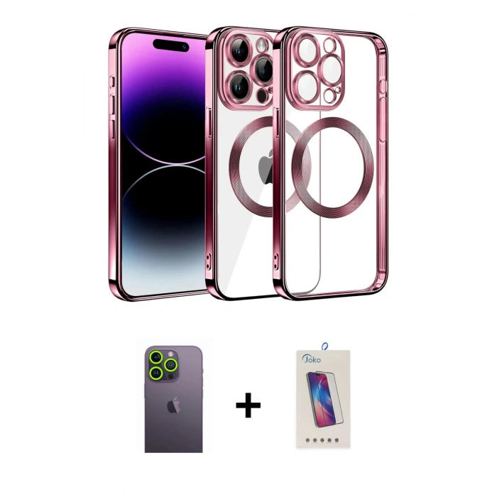 MARSİLYAN™- iPhone 13 Pro Max Kılıf Pusula Form - Siyah Joko 5D Cam + Neon Fosforlu Kamera Lens - YL